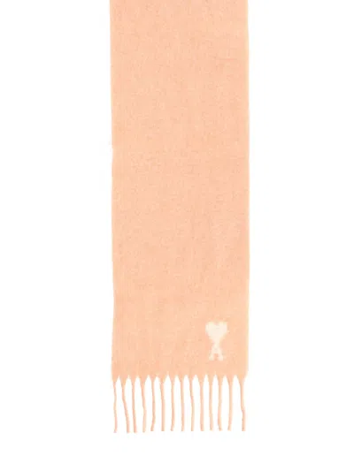 Ami Alexandre Mattiussi Ami Paris Ami Paris De Coeur Wool Scarf In Pink