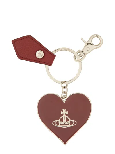 Vivienne Westwood Mirror Heart Orb-emblem Keyring In Brown