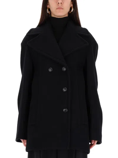 Sportmax Double-breasted Wool Coat Featuring Pockets In Black
