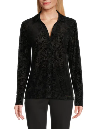Halston Women's Paisley Burnout Velvet Shirt In Black