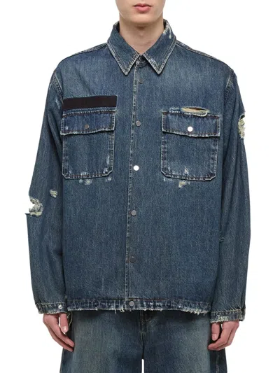 Helmut Lang Distressed Chest Pocket Long Sleeve Jacket In Blue