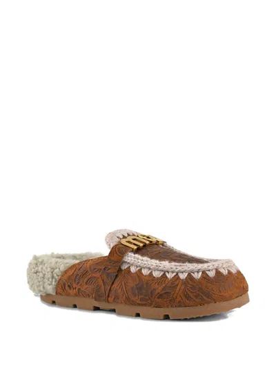 Mou Winter Bio Floral Mules In Brown
