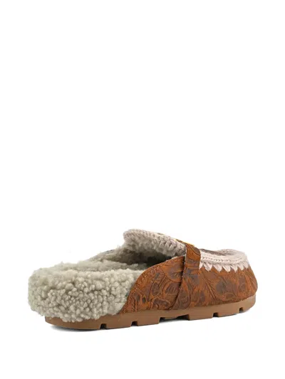Mou Winter Bio Floral Mules In Brown