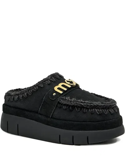 Mou Bounce Welt Logo-plaque Mules In Black
