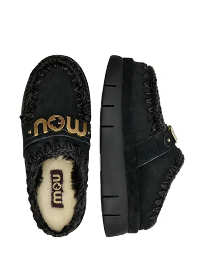 Mou Bounce Welt Logo-plaque Mules In Black