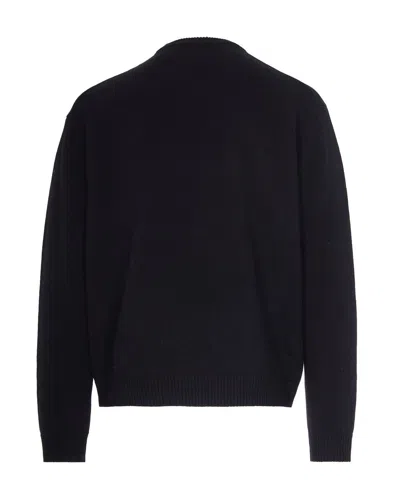 Maison Kitsuné Crew Neck Sweater With Large Fox Embroidery Black In Black