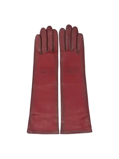 Mm6 Maison Margiela Lamb Leather Gloves In Burgundy