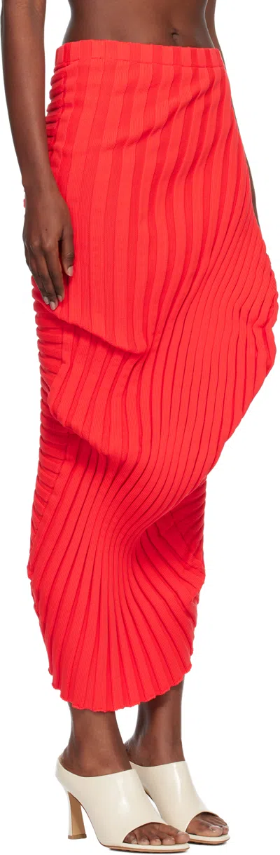 Issey Miyake Knit As It Is Long Skirt In Red