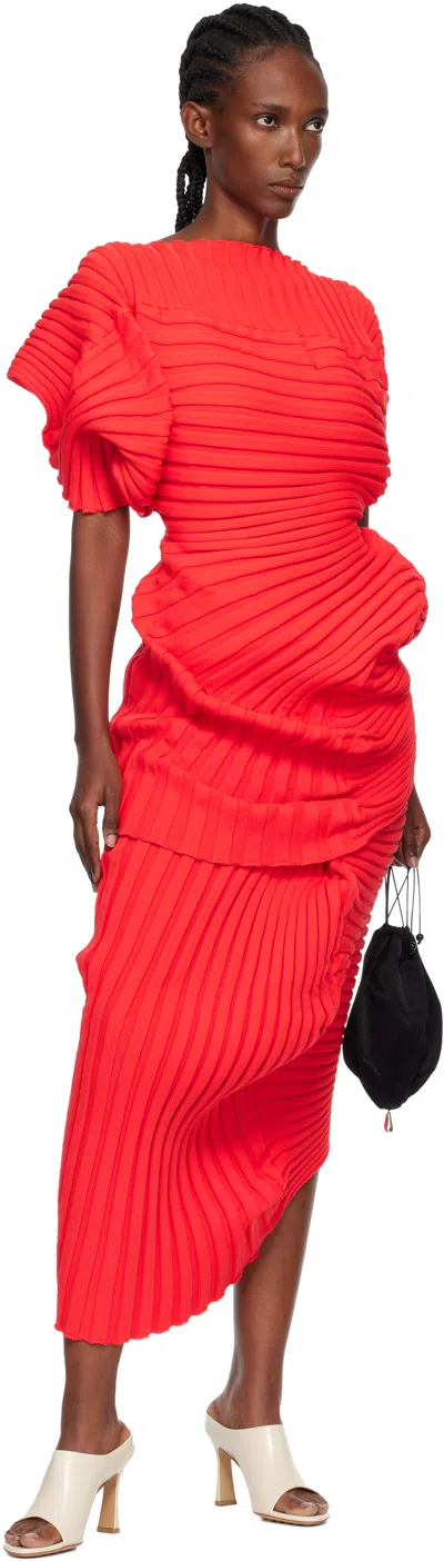 Issey Miyake Knit As It Is Long Skirt In Red