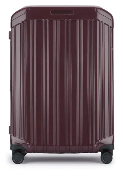 Piquadro Four Wheel Hard Shell Travel Trolley In Burgundy