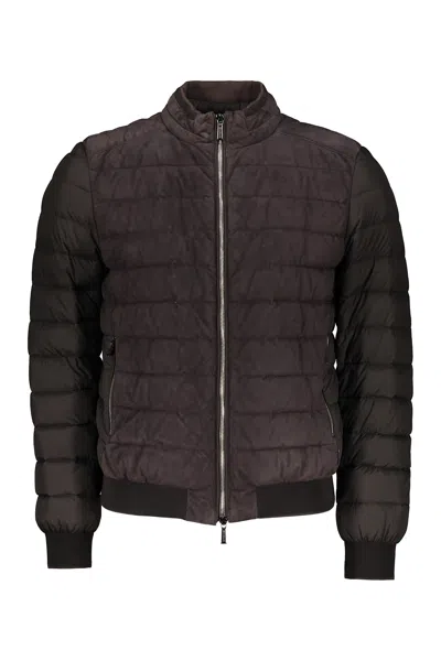 Moorer Quilted Bomber Jacket In Brown