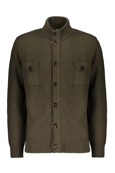 Moorer Dominic-hn Chest-pocket Button-up Cardigan In Green