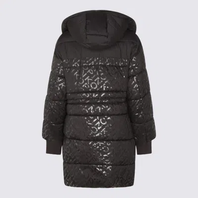 Pinko Technical Canvas Down Jacket With Logo Print In Black