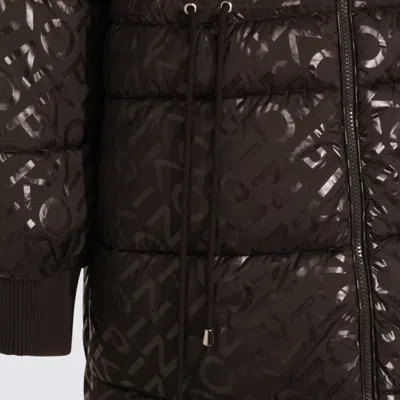 Pinko Technical Canvas Down Jacket With Logo Print In Black