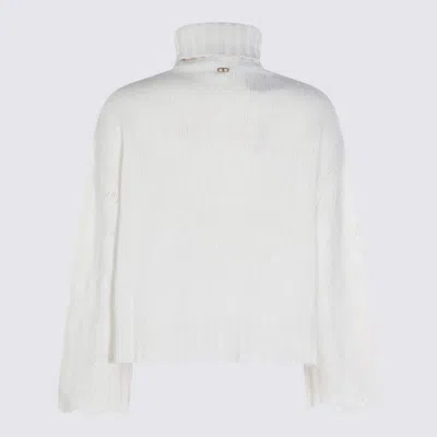 Twinset Textured Cable Knit Sweater With High Turtleneck In White