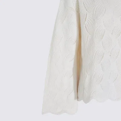 Twinset Textured Cable Knit Sweater With High Turtleneck In White