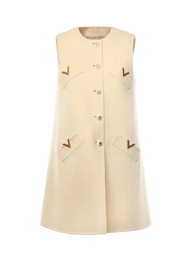Valentino V-logo Wool-cashmere Button-front Vest Dress In Neutral