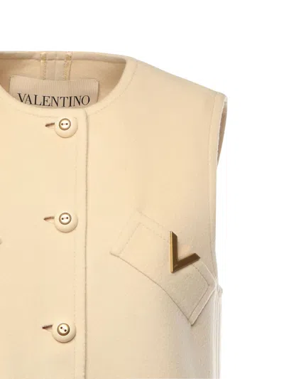 Valentino V-logo Wool-cashmere Button-front Vest Dress In Neutral