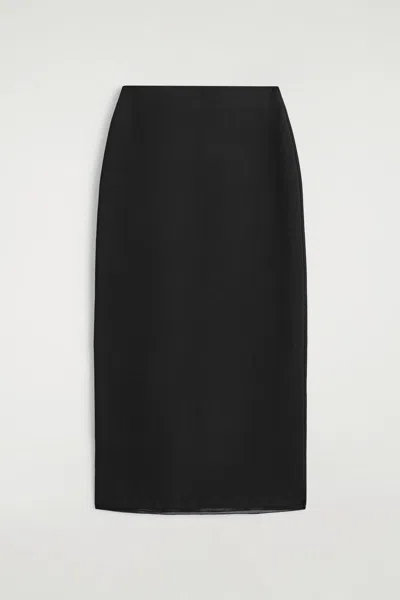 Cos Sheer-detail Knitted Midi Skirt In Black