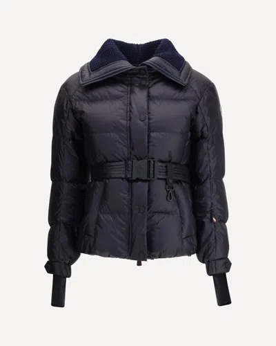 Moncler Puffer Jacket With Belted Waist And High Collar In Black