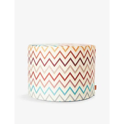 Missoni Ulticolor Watamu Zigzag-pattern Cotton-blend Cylindrical Pouf 40cm In Neutral