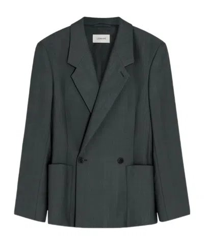 Lemaire Double-breasted Patch-pocket Blazer In Gray