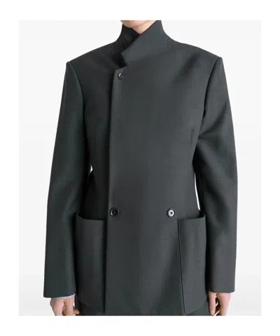 Lemaire Double-breasted Patch-pocket Blazer In Gray