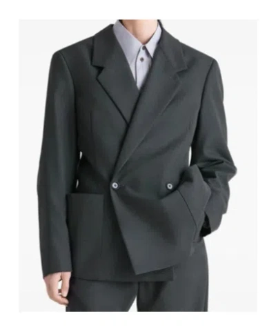 Lemaire Double-breasted Patch-pocket Blazer In Gray
