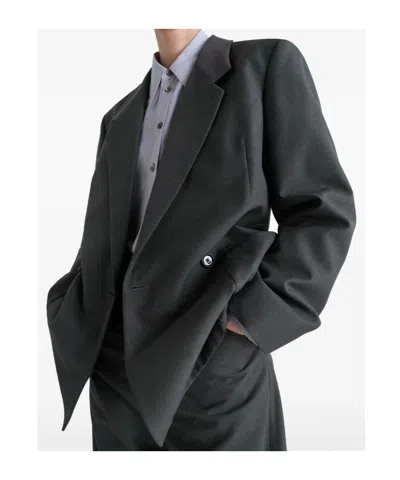 Lemaire Double-breasted Patch-pocket Blazer In Gray