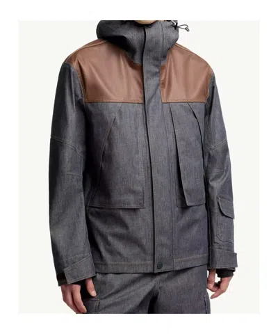 Moncler Denim Ski Jacket With Hood And Pockets In Multi