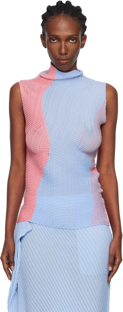 Issey Miyake Blue & Pink Abstract Tint Pleats Tank Top In Blue