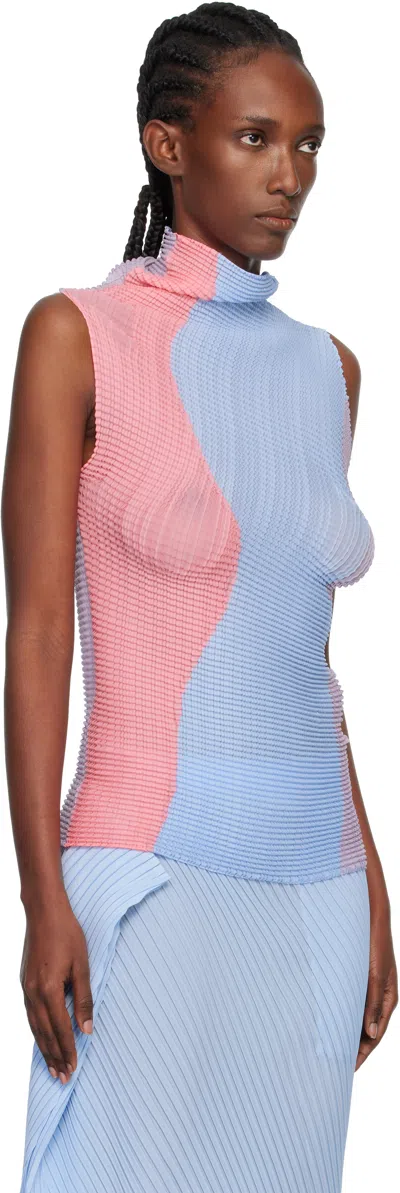 Issey Miyake Blue & Pink Abstract Tint Pleats Tank Top In Blue