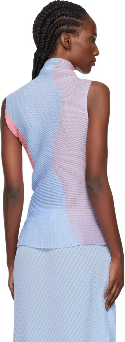 Issey Miyake Blue & Pink Abstract Tint Pleats Tank Top In Blue