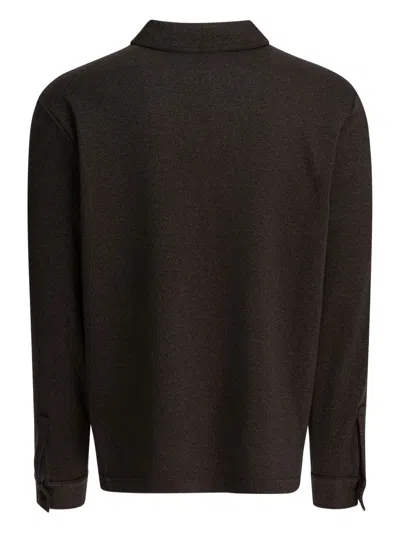 Vince Herringbone Zipped Pocket Polo Shirt In Brown