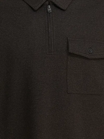 Vince Herringbone Zipped Pocket Polo Shirt In Brown