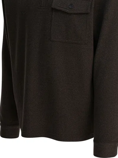 Vince Herringbone Zipped Pocket Polo Shirt In Brown