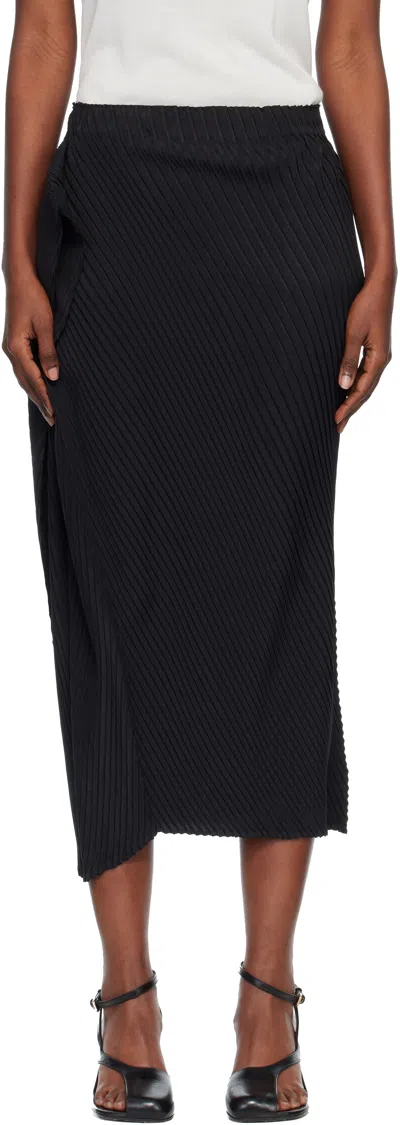 Issey Miyake Black Soft Fold Pleats Midi Skirt In Black