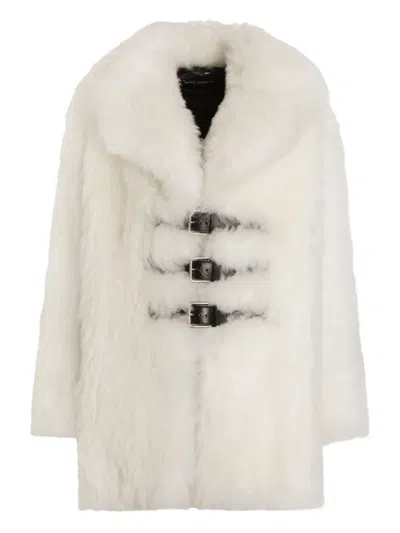Dolce & Gabbana Single-breasted Coat With Faux Fur In White