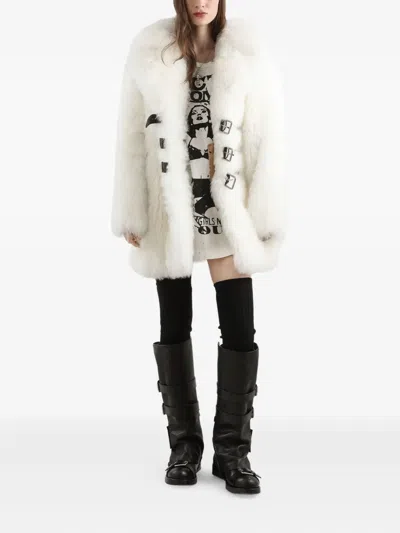 Dolce & Gabbana Single-breasted Coat With Faux Fur In White