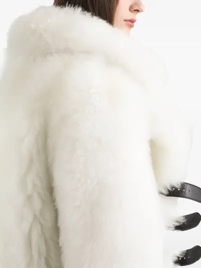 Dolce & Gabbana Single-breasted Coat With Faux Fur In White