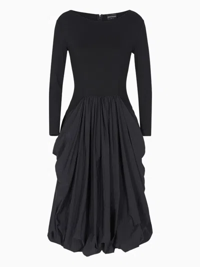 Emporio Armani Punto Milano Bubble Hem Dress In Black