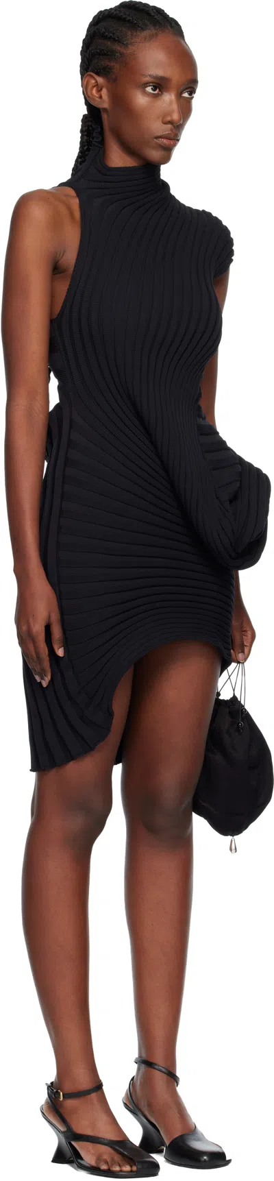 Issey Miyake Black Knit 'as It Is' Minidress In Black