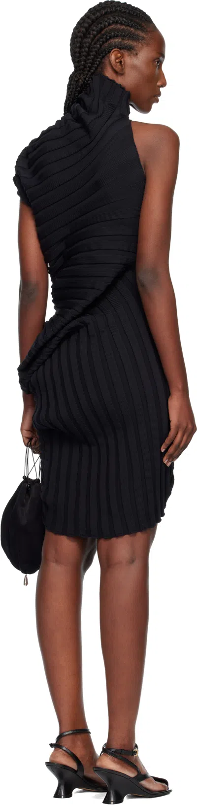 Issey Miyake Black Knit 'as It Is' Minidress In Black