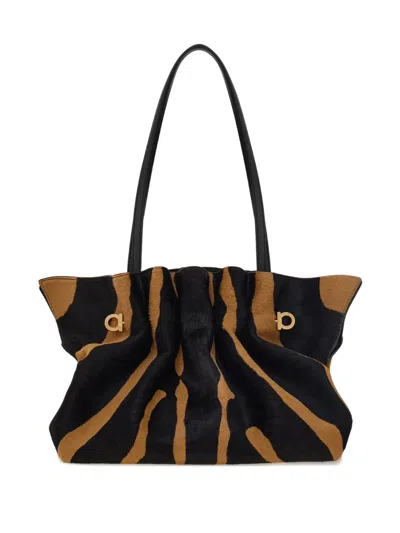 Ferragamo Medium Animal-print Gancini-pin Shoulder Bag In Multi