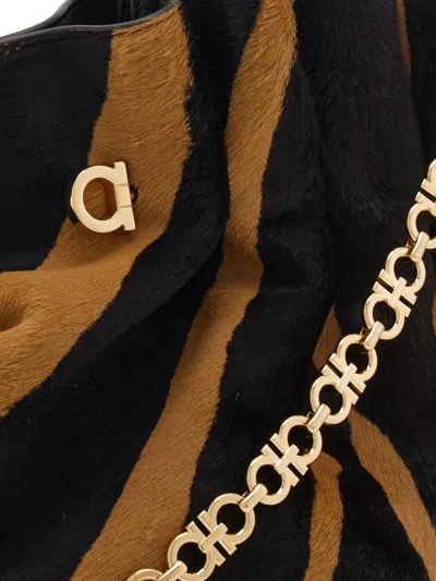 Ferragamo Medium Animal-print Gancini-pin Shoulder Bag In Multi