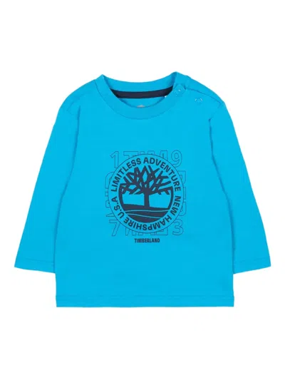Timberland Light Blue T-shirt For Baby Boy With Tree Print In Blue