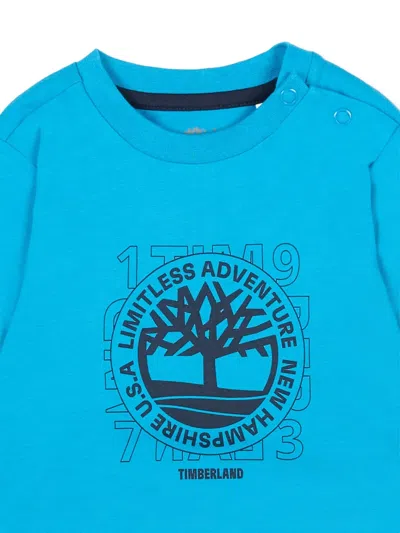 Timberland Light Blue T-shirt For Baby Boy With Tree Print In Blue