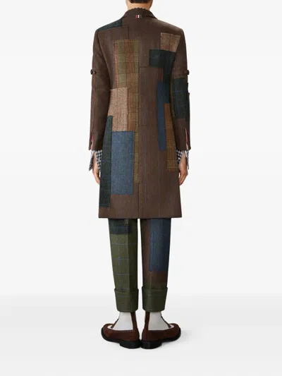 Thom Browne Hunting Tweed Patchwork Coat In Brown