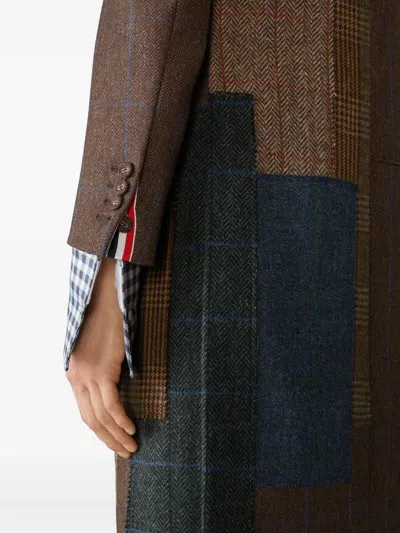 Thom Browne Hunting Tweed Patchwork Coat In Brown