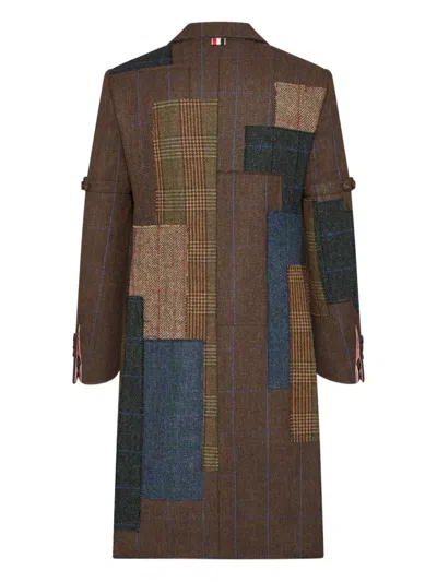 Thom Browne Hunting Tweed Patchwork Coat In Brown